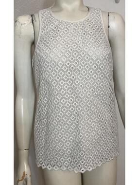 Vince Camuto Womens 6 Sleeveless White Tank Top Lace Crochet Lined Zipper Back